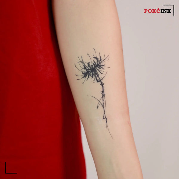 Fine Line Red Spider Lily Flower Tattoo